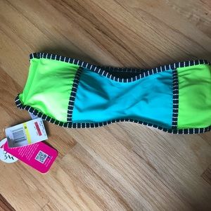 Blue and green swimsuit bikini top